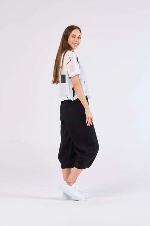 Au Hasard D'un Voyage Frill Seeker Top -  Print White/Black