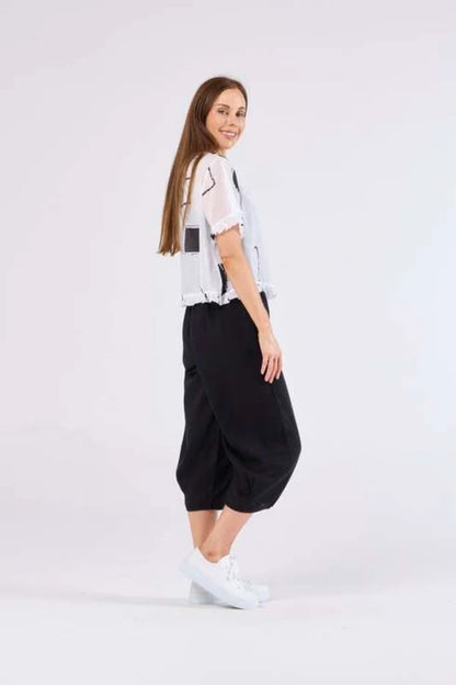 Au Hasard D'un Voyage Frill Seeker Top -  Print White/Black