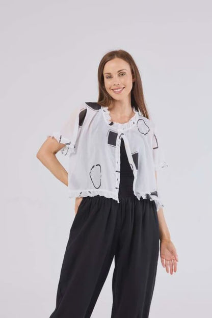 Au Hasard D'un Voyage Frill Seeker Top -  Print White/Black