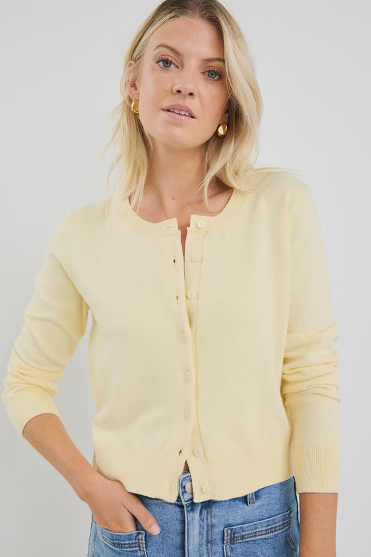 Stories be Told Allegiance Crewneck Cardigan - Lemon