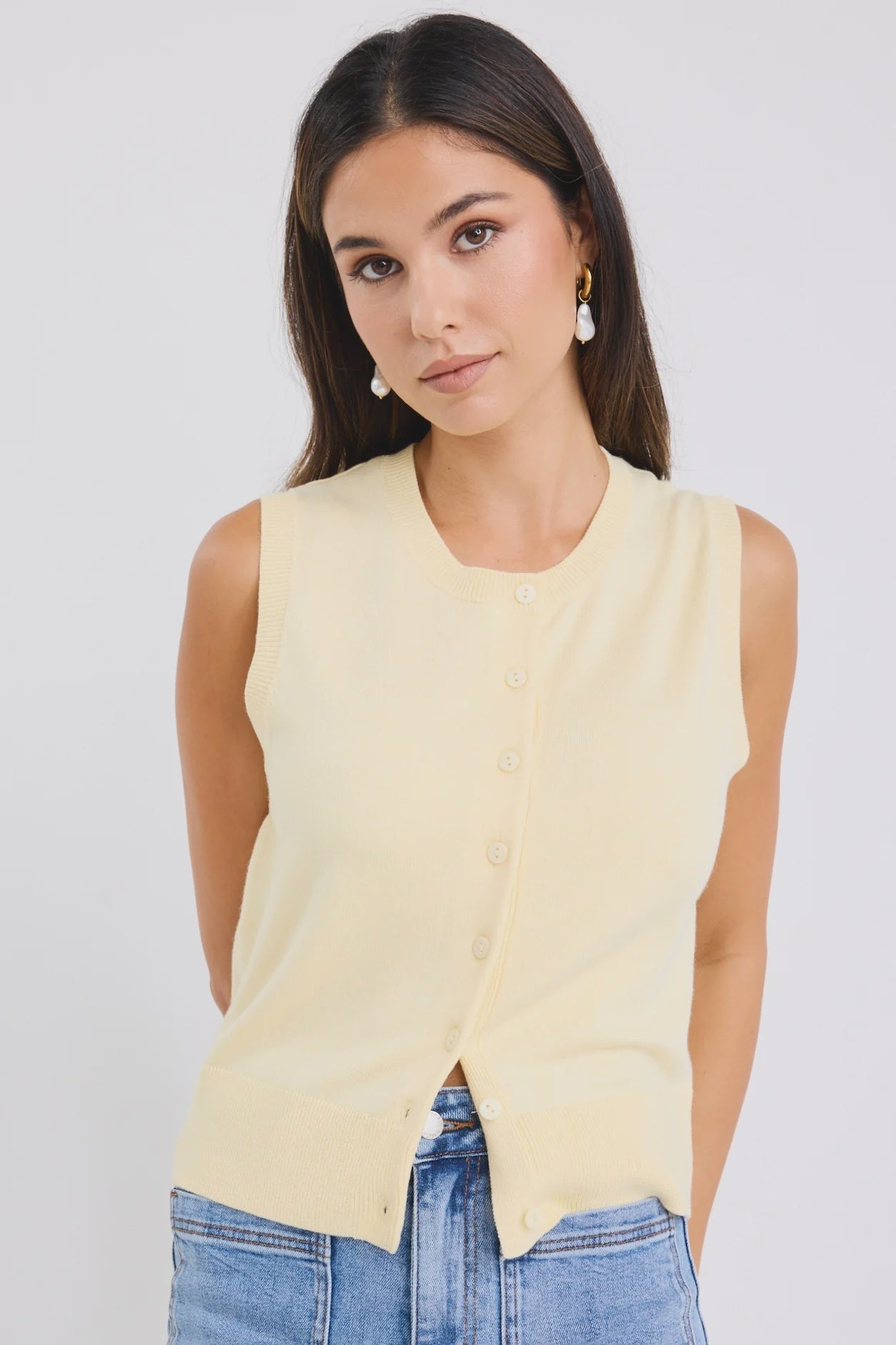 Among the Brave Alleyway Lightweight Soft Knit Crewneck Vest Top - Butter