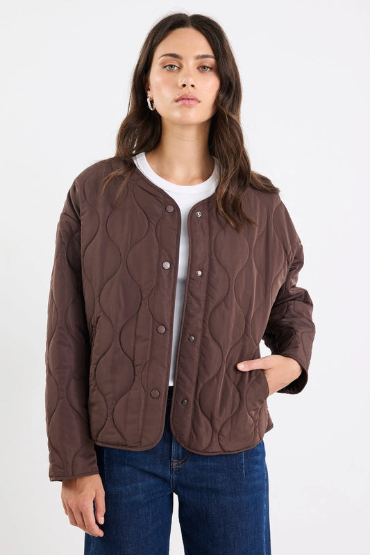 Stories Be Told Apex Collarless Puffer Jacket - Chocolate
