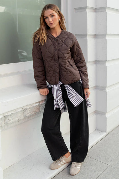 Stories Be Told Apex Collarless Puffer Jacket - Chocolate