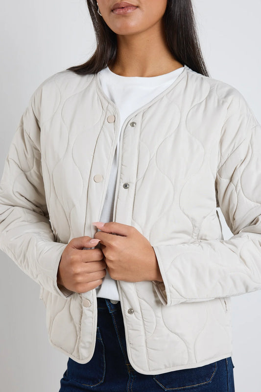 Stories be Told Apex Collarless Puffer Jackey - Putty
