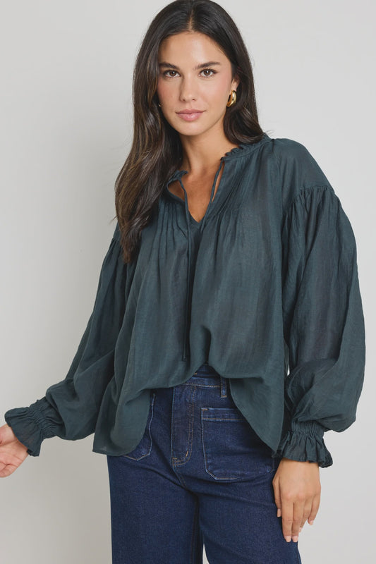 Ivy + Jack Refined L/S Pintuck Top - Deep Forest
