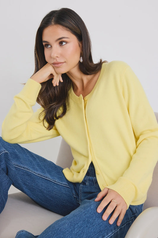 Stories be Told Autograph Soft Wool Blend Crewneck Cardigan - Lemon
