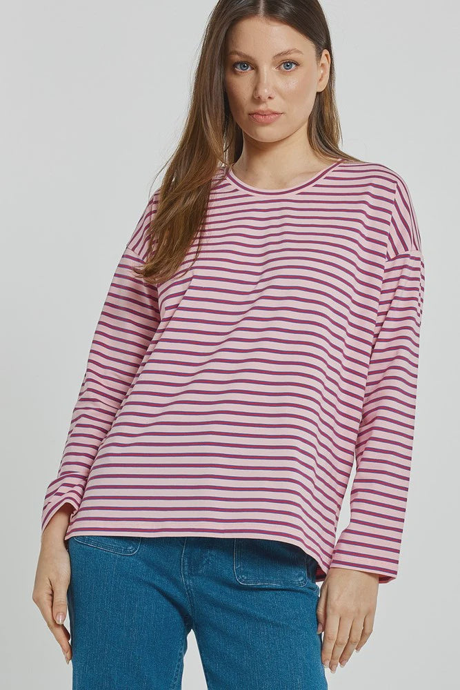 Betty Basics Vienna Tee - Pink/Purple/Red Stripe