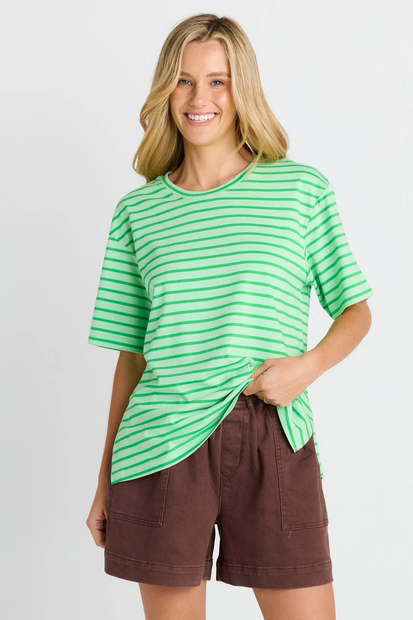 Betty Basics Relax Boxy Tee - Green Stripe