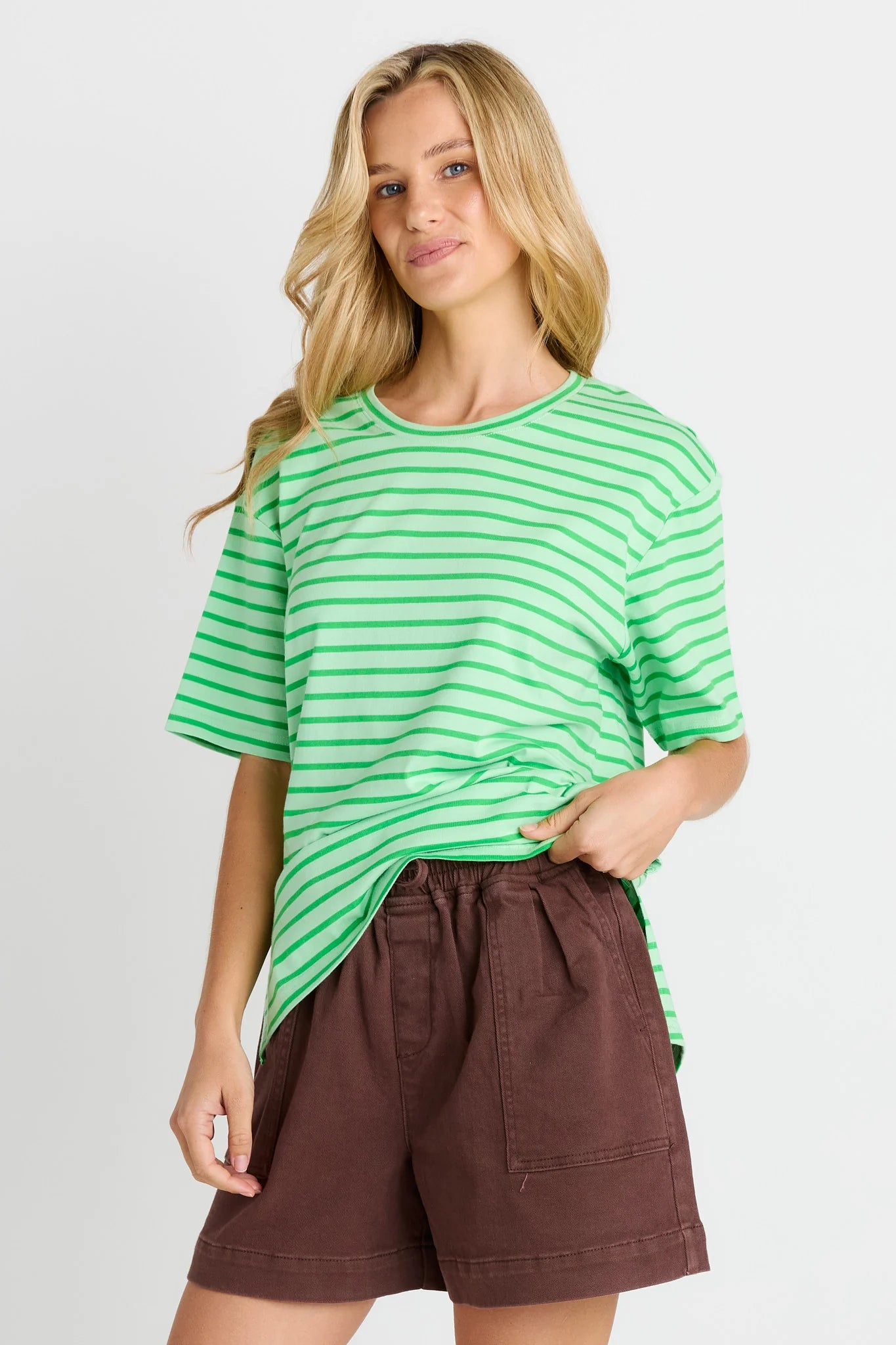 Betty Basics Relax Boxy Tee - Green Stripe