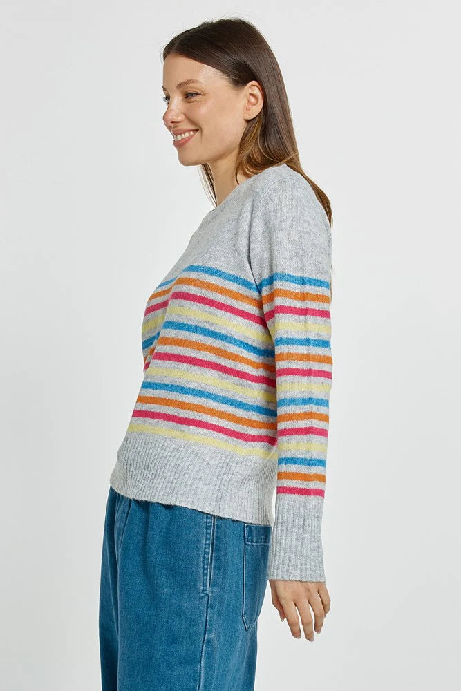 Betty Basics Elinda Sweater - Rainbow Stripe Grey
