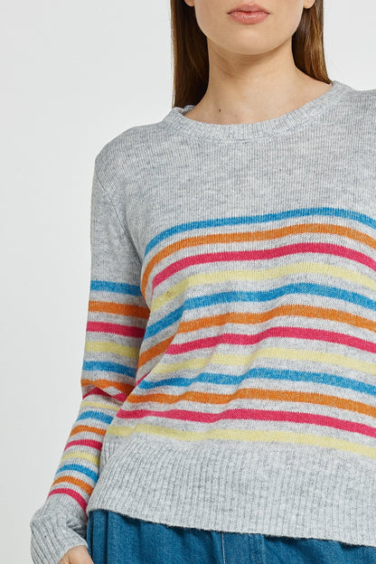Betty Basics Elinda Sweater - Rainbow Stripe Grey