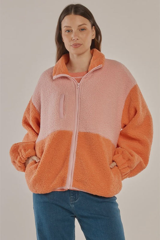 Betty Basics Jayne Fleece Jacket - Pink/Orange