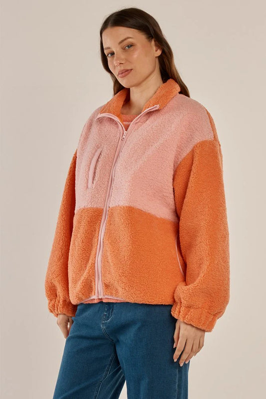 Betty Basics Jayne Fleece Jacket - Pink/Orange