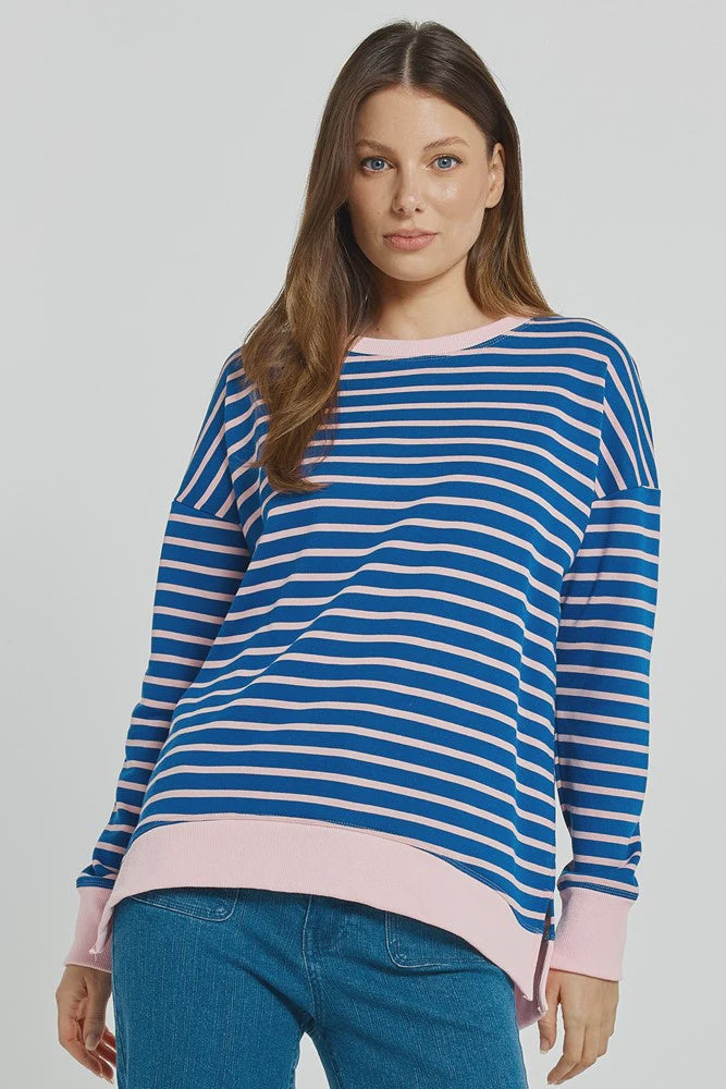 Betty Basics Tide Sweatshirt - Blue/Pink Stripe