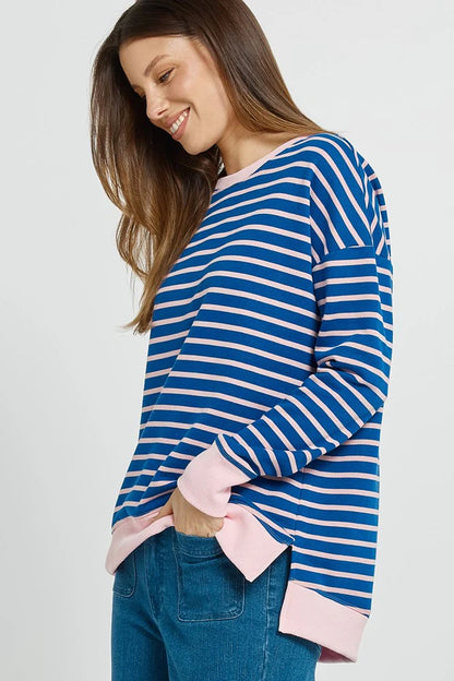 Betty Basics Tide Sweatshirt - Blue/Pink Stripe