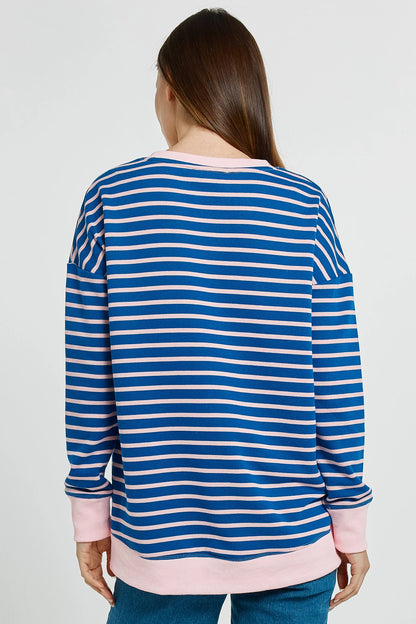 Betty Basics Tide Sweatshirt - Blue/Pink Stripe