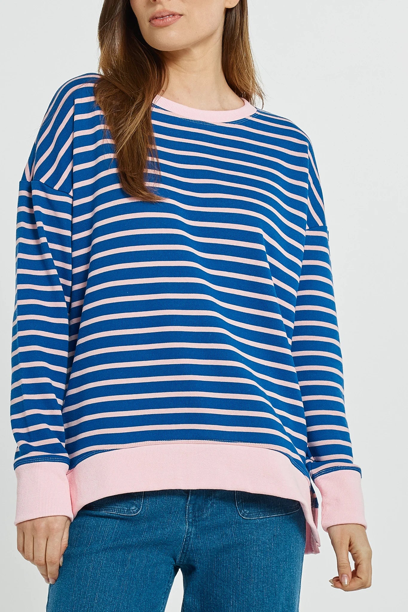 Betty Basics Tide Sweatshirt - Blue/Pink Stripe