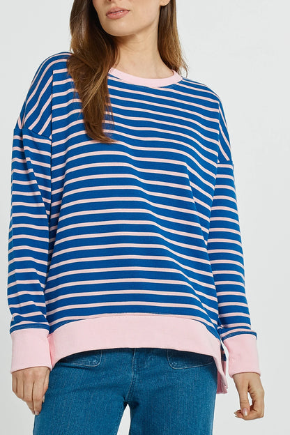 Betty Basics Tide Sweatshirt - Blue/Pink Stripe