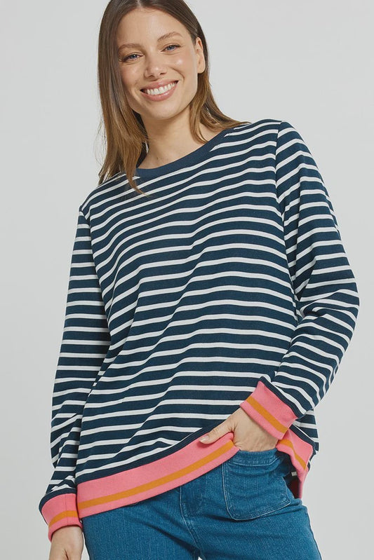 Betty Basics Tyra Sweat - Navy/White Stripe