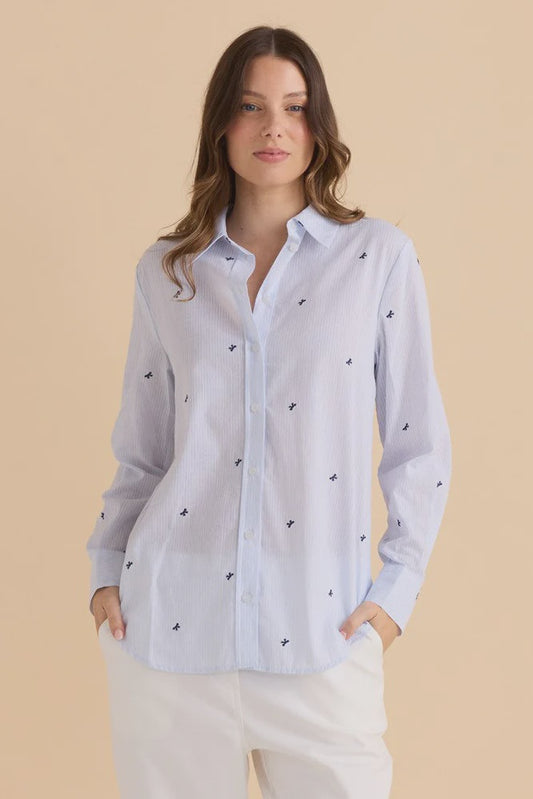 Betty Basics Reid Shirt - Blue Bow Stripe White