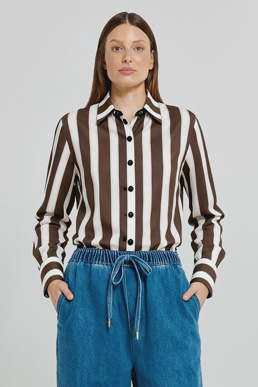 Betty Basics Coco Stripe Shirt - Choc Pink Stripe