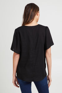 Betty Basics Marina Linen Blouse Black