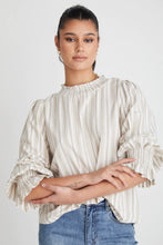 Load image into Gallery viewer, Ivy + Jack Emphatic Shirred Neck LS Top Tan Stripe
