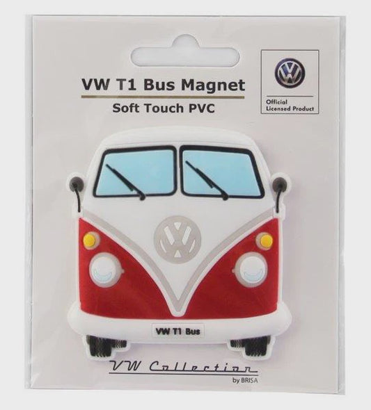 Artisanal VW T1 Bus Rubber Magnet - Front Red