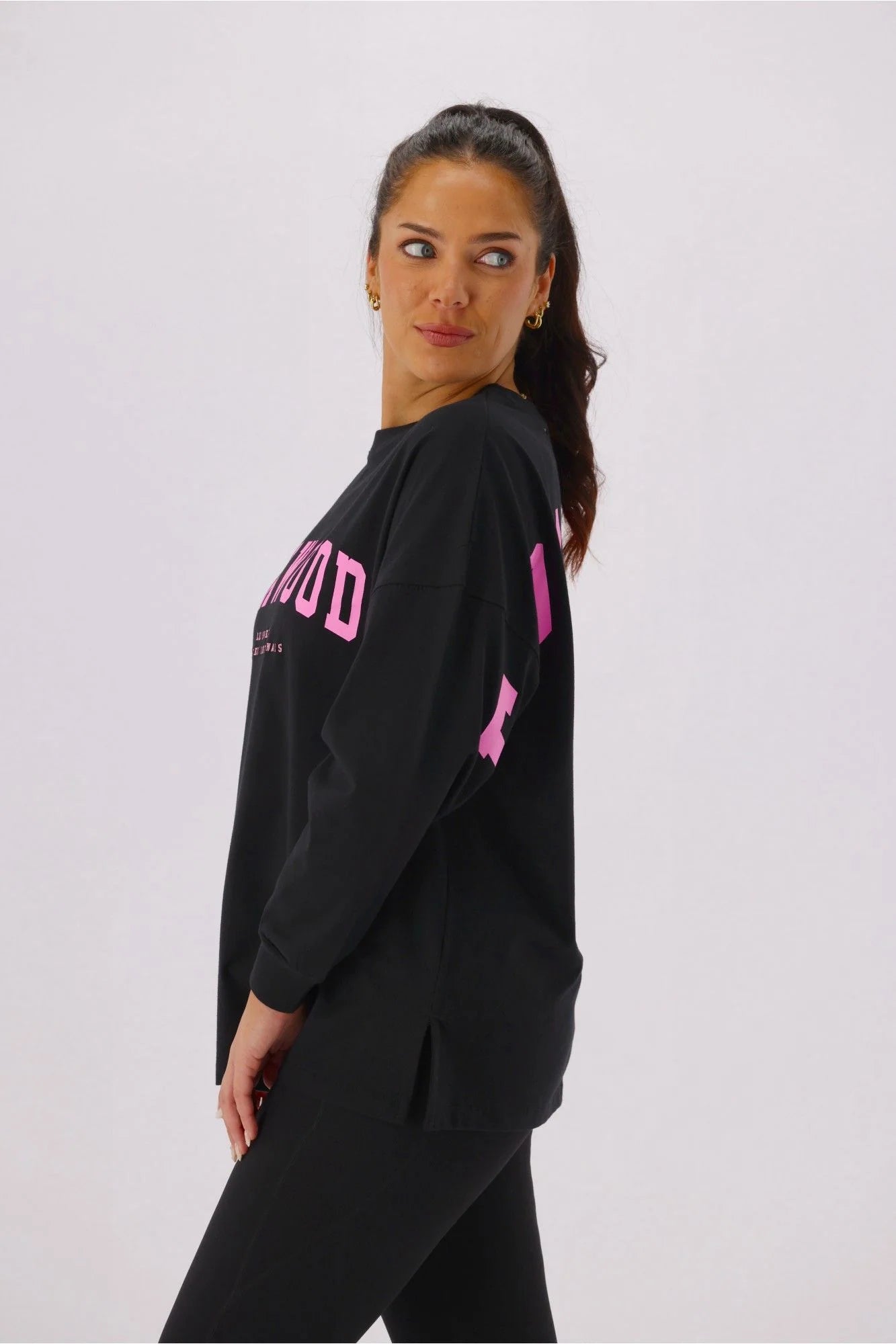 Foxwood Interval Long Sleeve Tee - Black/Neon Pink