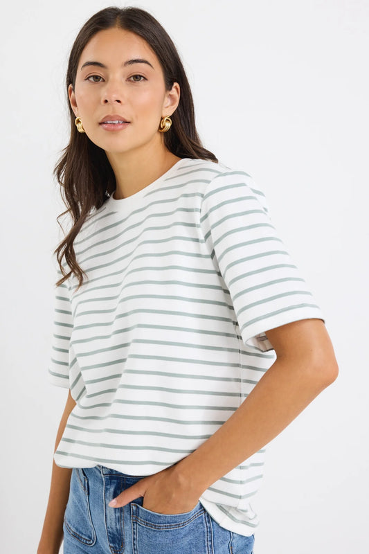 Re:Union Binding Boxy Fit Tee - Khaki White Stripe