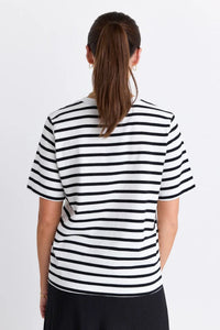 Re:Union Label Binding Stripe Boxy Fit Tee - Black White Stripe