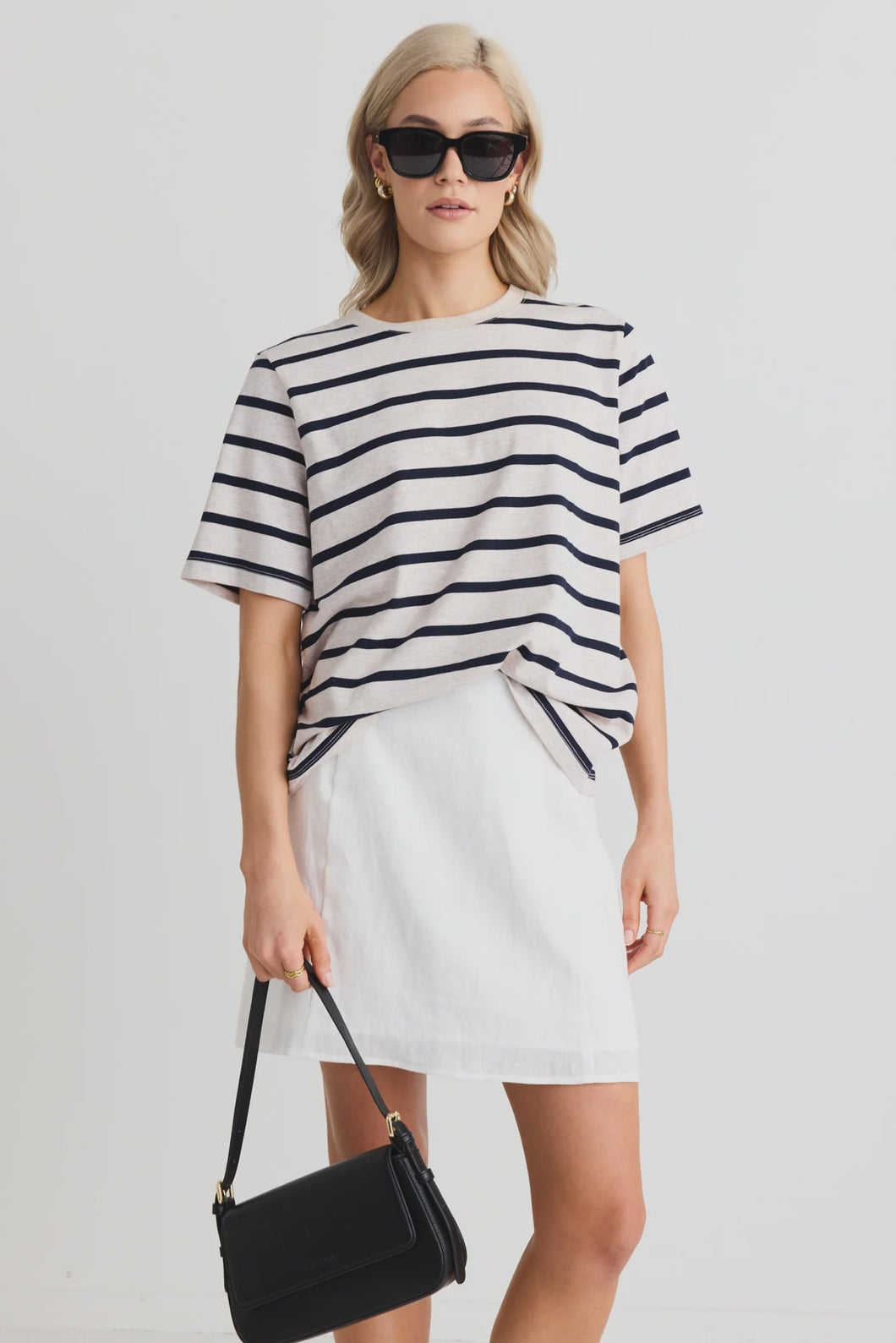 Re:Union Binding Ecru Navy Stripe Boxy Fit Tee