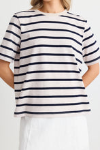 Load image into Gallery viewer, Re:Union Binding Ecru Navy Stripe Boxy Fit Tee
