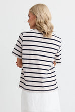 Load image into Gallery viewer, Re:Union Binding Ecru Navy Stripe Boxy Fit Tee
