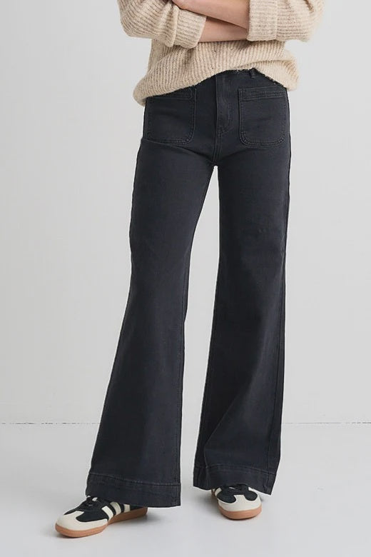 Among the Brave Zoey Black High Rise Wide Leg Pocket Jean Black