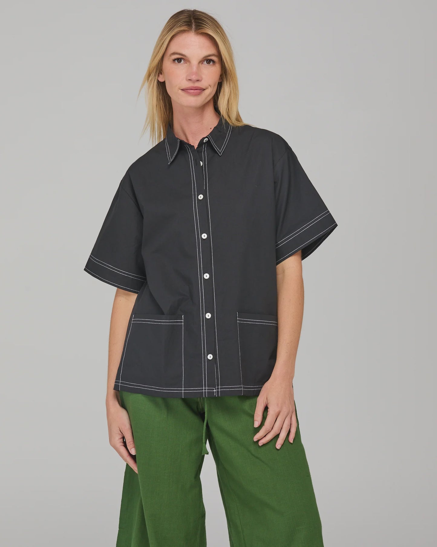 Boom Shankar Hatsu Shirt - Black with White Stitching