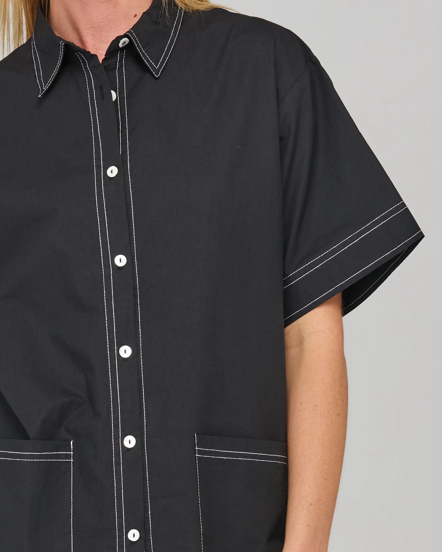 Boom Shankar Hatsu Shirt - Black with White Stitching