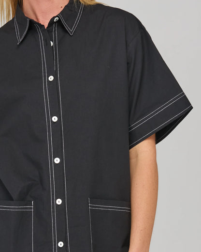 Boom Shankar Hatsu Shirt - Black with White Stitching
