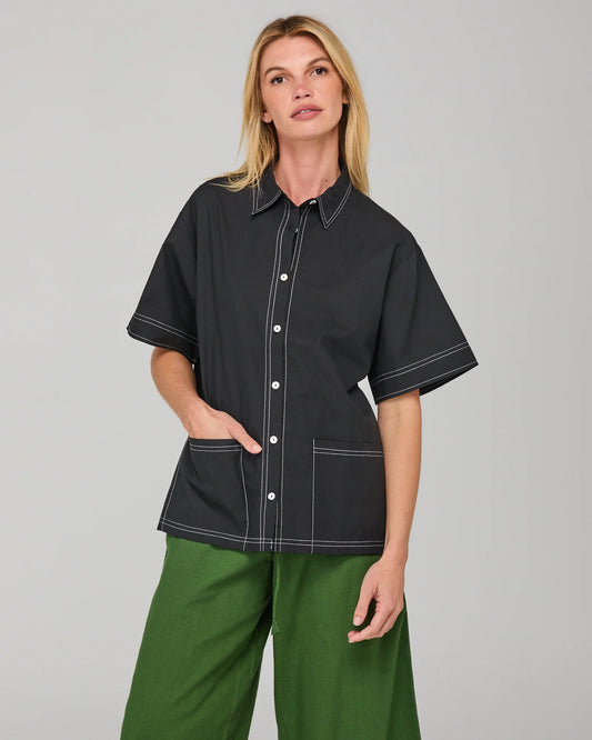 Boom Shankar Hatsu Shirt - Black with White Stitching