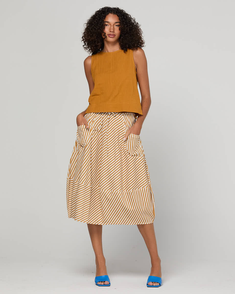 Boom Shankar Guru Skirt - Mustard Stripe