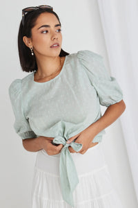 Ivy + Jack Cameron Dobby Spot Tie SS Top Sage