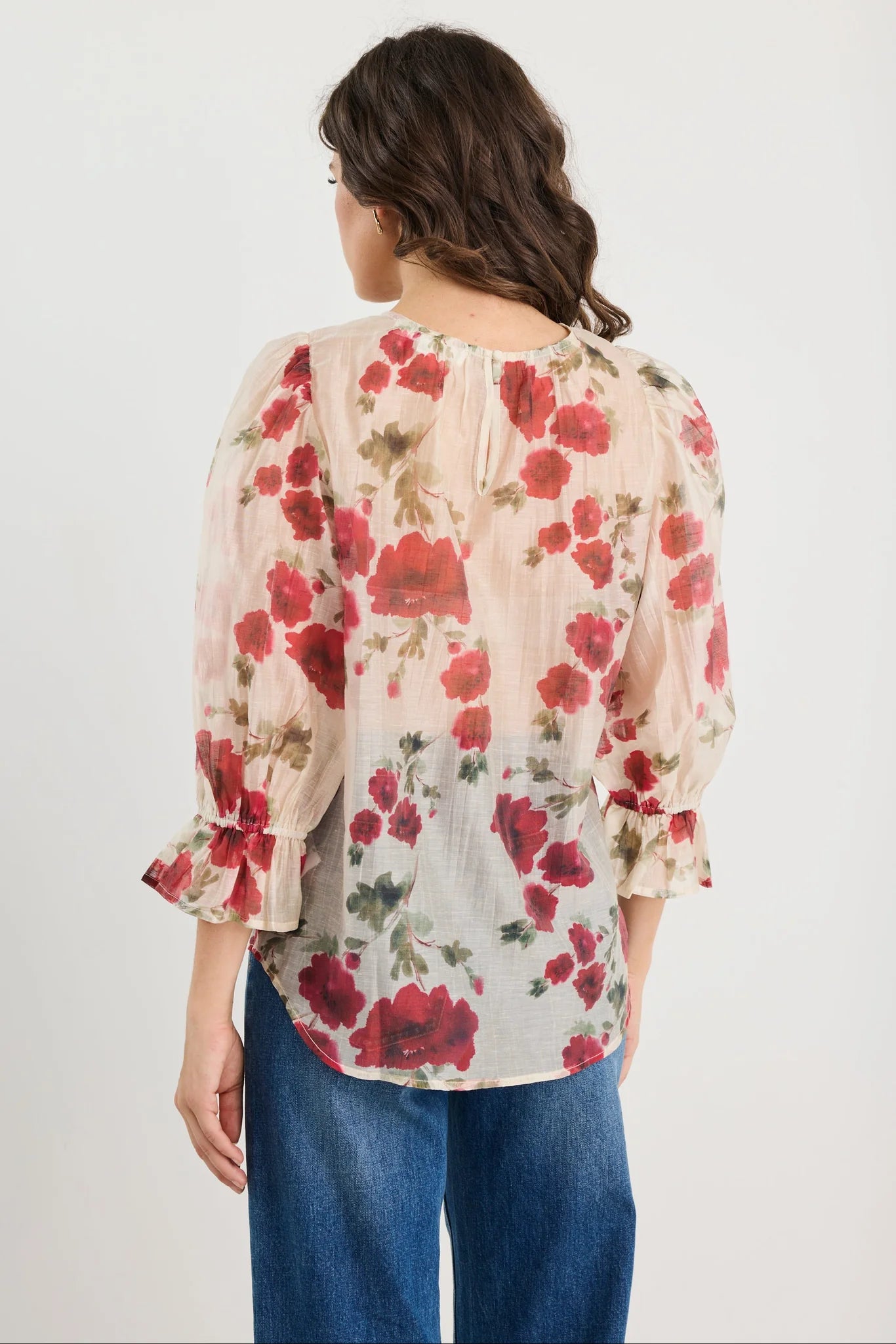Ivy + Jack Candid Crew Neck Mid Sleeve Top - Cream Red Rose