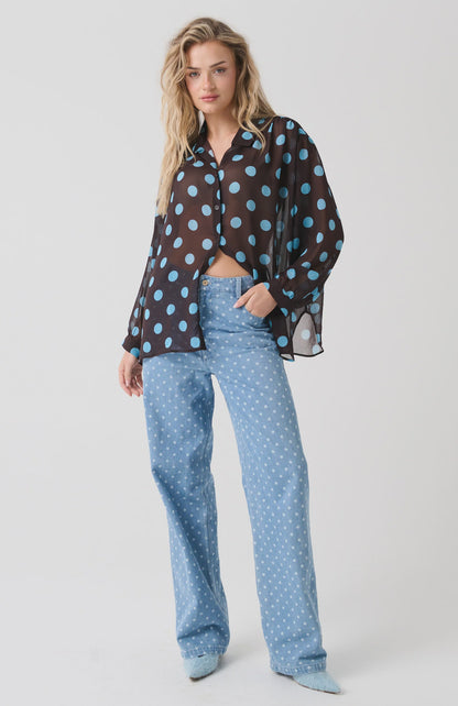 Cartel & Willow Lulu Sheer Shirt - Brunette Polka