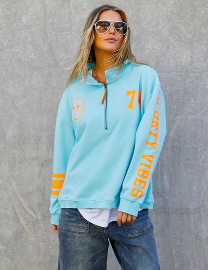 Hammill & Co Tennis 1/2 Zip Sweat - Aqua