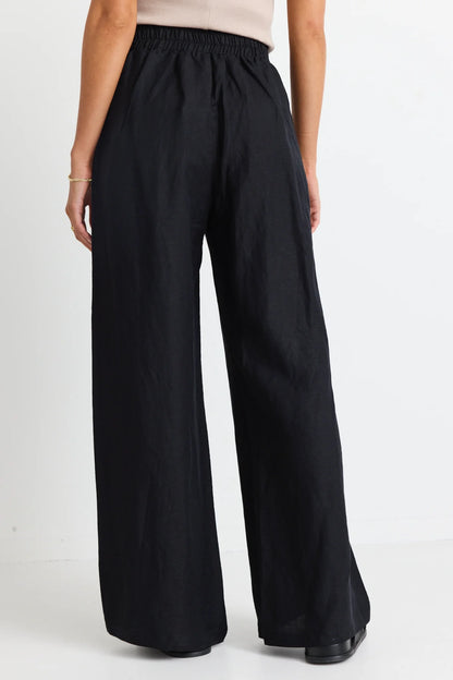 Among the Brave Guardian Linen Viscose Elastic Back Pants - Black
