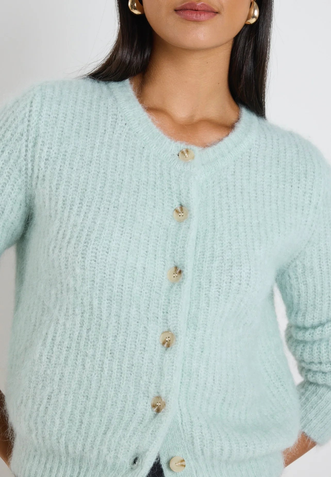 Ivy + Jack Compound Mohair Blend Crewneck Cardigan - Sea Foam