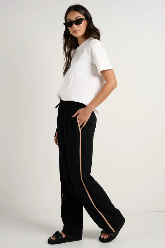 Among the Brave Confidant Black Stripe Leg Crepe Pant - Black