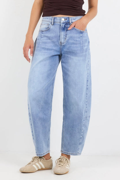 Among the Brave Graduate Stretch Barrel Jeans - Light Blue