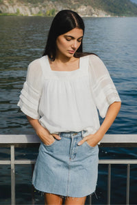 Ivy + Jack Cultured Square Neck Boxy S/S Top - Ivory