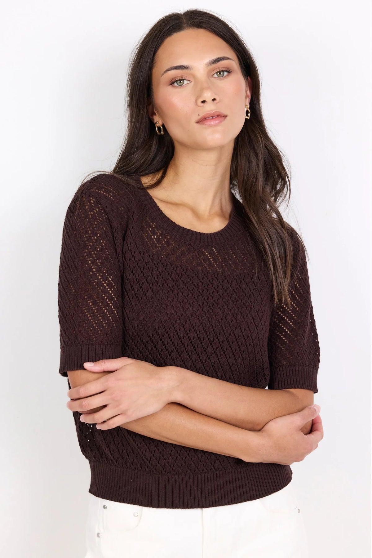 Ivy + Jack Dapple Chocolate Boxy Knit Lace Tee - Chocolate